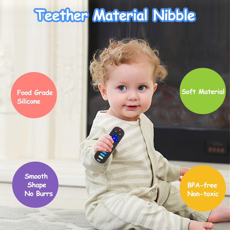 [Australia] - Baby Silicone Teething Toys, Toy Remote for Toddlers 6-18 Months, Kids Remote Teething Toy, TV Remote Teether Toys, BPA Free & Refrigerator Safe Black-01 