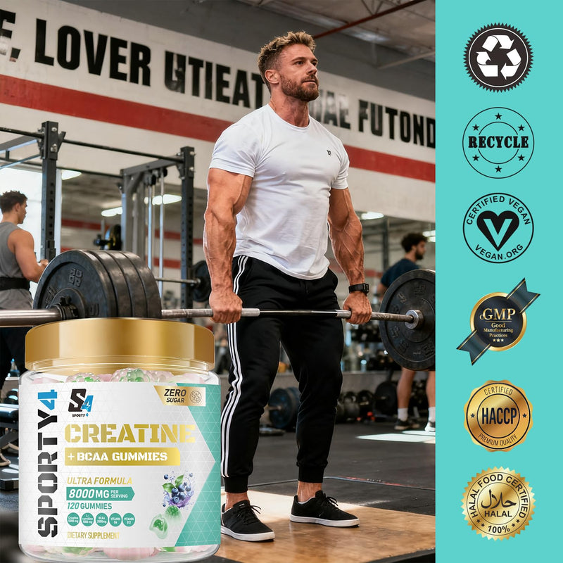 Lab Tested CREATINE Ultra + BCAA 8000mg | 120 Gummies | L Carnitine | Vitamin B6 and B12. Pre Workout Muscle Recovery Supplement for Men and Women, Sugar Free | Pre/Post Workout Gym