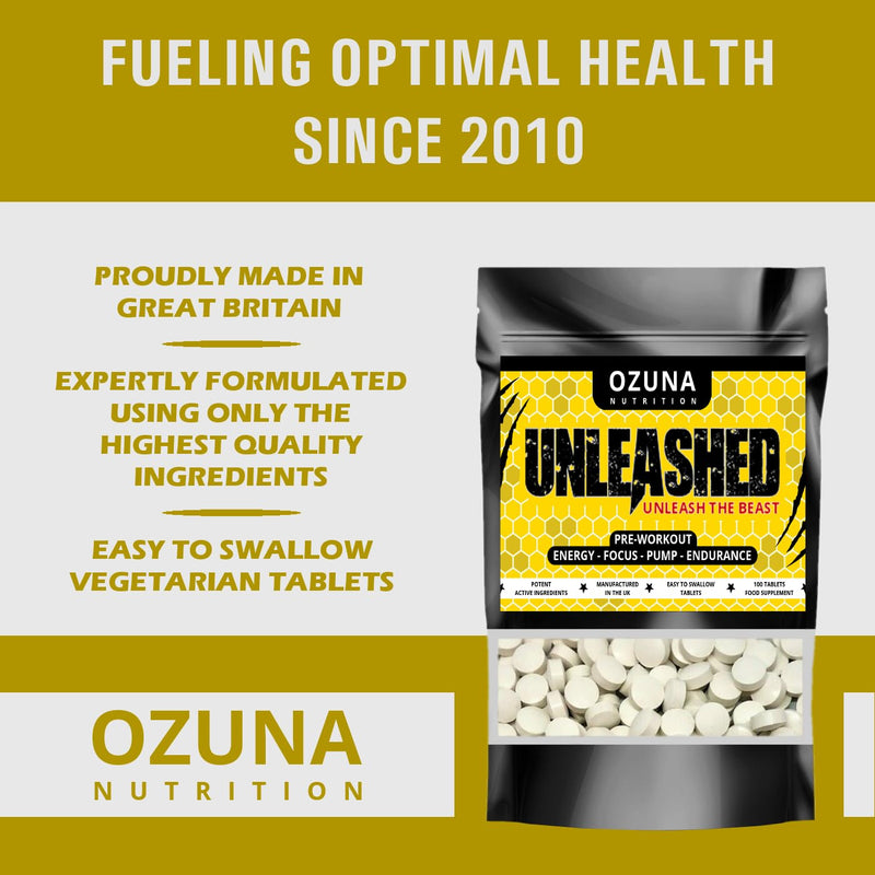 Unleashed Pre-Workout Supplement - Energy Pills with Beta Alanine, Caffeine & Creatine - Performance & Endurance - 100 Tablets