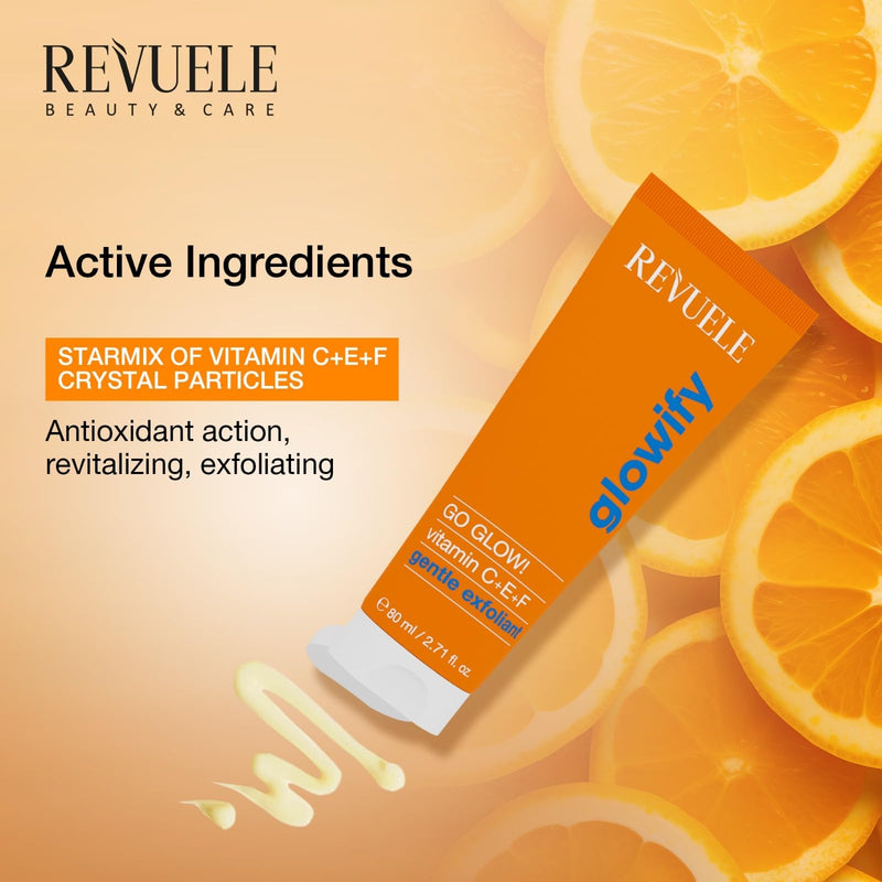 Revuele Go Glow! Gentle Exfoliant 2.7 fl.oz – Brightening & Hydrating Daily Face Gel Polish with Vitamins C, E & F – Smooth, Radiant Skin