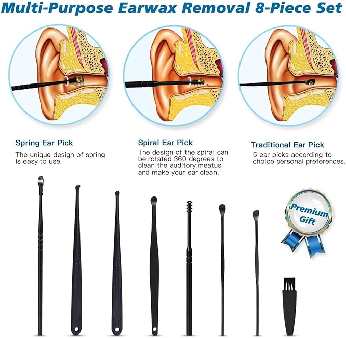 [Australia] - Ear Vacuum Wax Remover, Ear Wax Removal with 8 Pcs Ear Pick, Ear Wax Removal Tool with Strong Suction, Ear Vacuum with Charging Cable, Ear Suction Device for Adults and Kids (White) 