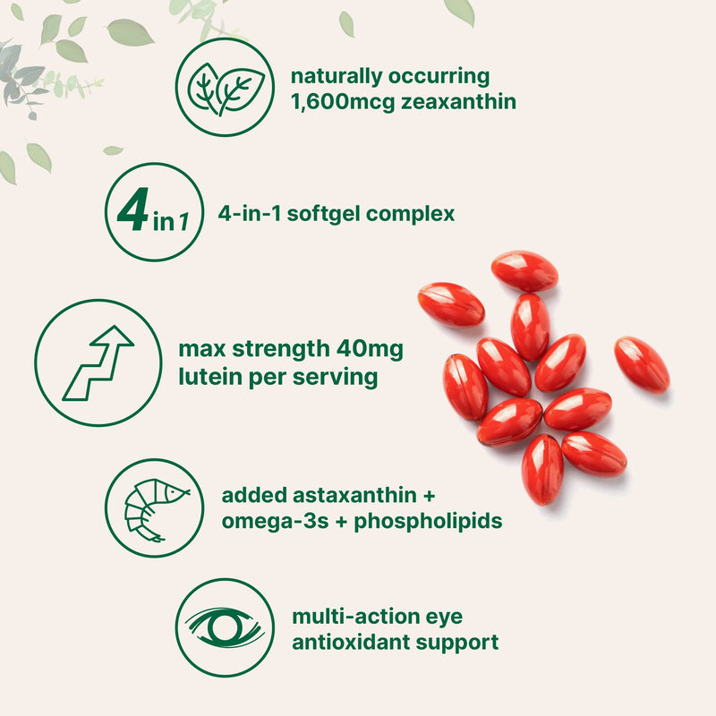 [Australia] - Micro Ingredients Lutein & Zeaxanthin 40mg Softgels, 240 Count, with Astaxanthin, Omega-3s, & Phospholipids | Eye + Vision Health Vitamins | Third Party Tested, Non-GMO, Gluten Free 