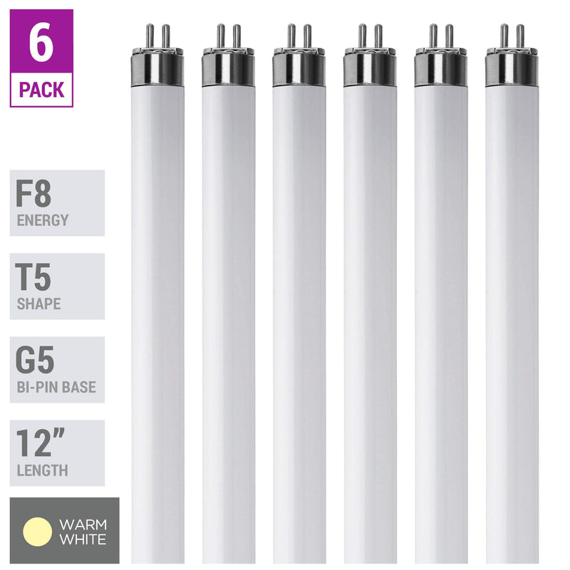 [Australia] - KOR (Pack of 6) F8T5/WW - T5 Fluorescent 3000K Warm White - 8 Watt - 12" Super Long Life Light Bulbs 3000k (Warm-white) 