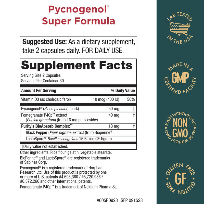 [Australia] - Pycnogenol Super Formula- Activated Pycnogenol Pomegranate P40p- 60 Capsules 
