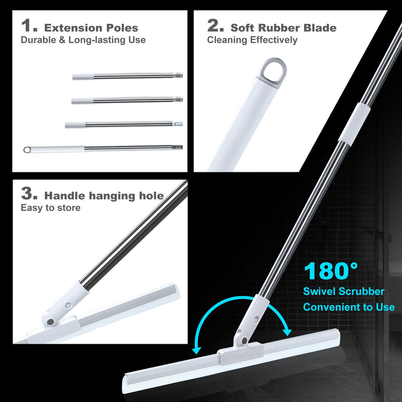 [Australia] - Rubber Squeegee Broom for Floor,62" Long Handle Window Squeegee, Silicone Pet Hair Remover,Magic Broom for Indoor Cleaning,Cleans glass, hair, fine dust, liquids, suitable for Smooth Floors, Rugs 