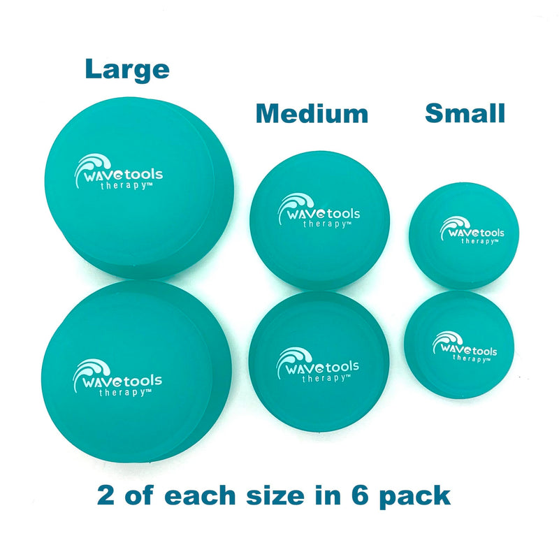 [Australia] - Wavetools Therapy Glide Silicone Sport Cupping Set of Mushroom Cups in case with Balm Ideal for Massage, myofascial Release, Circulation and Scars. (Clear Teal Finish, 6 Pack in case) Clear Teal Finish 