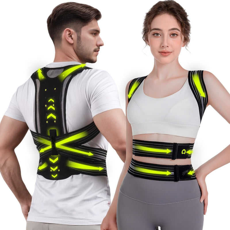 [Australia] - Back Brace Posture Corrector for Women and Men, Adjustable Full Back Support, Muscle Memory Support Straightener, Providing Pain Relief from Neck, Shoulder and Back L Large Obsidian 