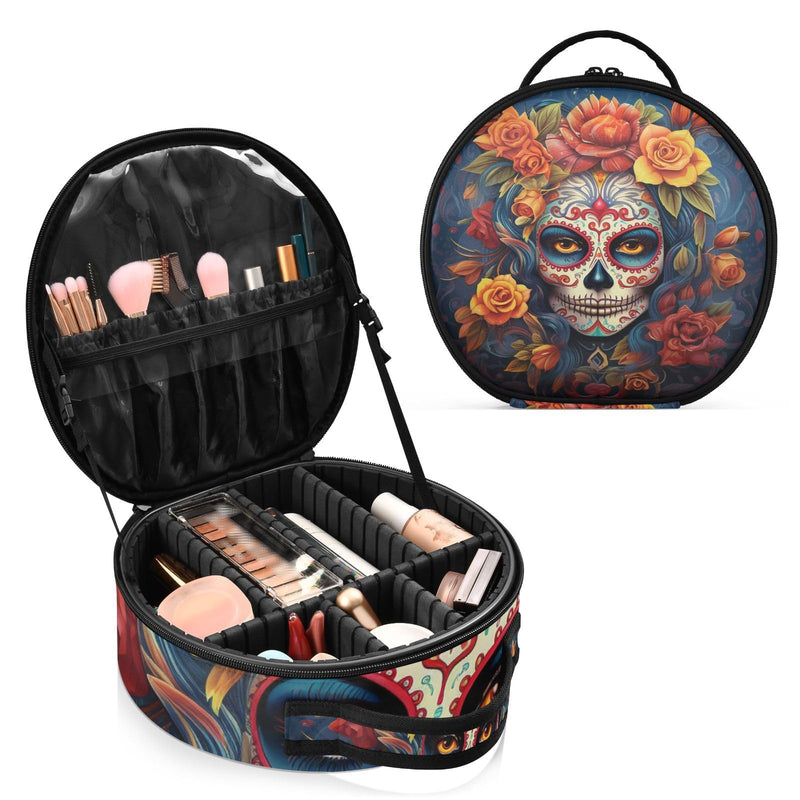 ALAZA Dia Muertos Mexican Day Of The Dead Girl Sugar Skull Travel Makeup Case, Portable Artist Makeup Storage Bag multicolor01