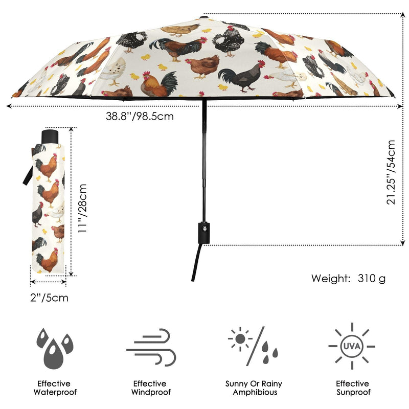JIPONI Travel Umbrella Personalized Automatic Folding Umbrellas Windproof UV Proof Sun Rain Umbrella 3 Rooster
