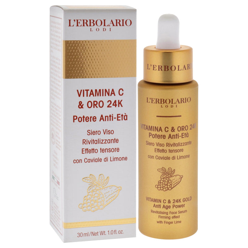 L'Erbolario Vitamin C and 24K Gold Face Serum – Anti-Aging Revitalizing and Hydrating Serum for Face - Smooth, Silky Finish - 1 oz