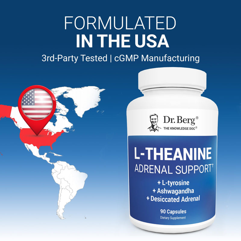 Dr. Berg 600 mg L-Theanine Adrenal Support - 90 Capsules with Ashwagandha & L-Tyrosine, Zinc & Manganese - Advanced 9-in-1 Adaptogen & Mineral Formula - No Fillers*