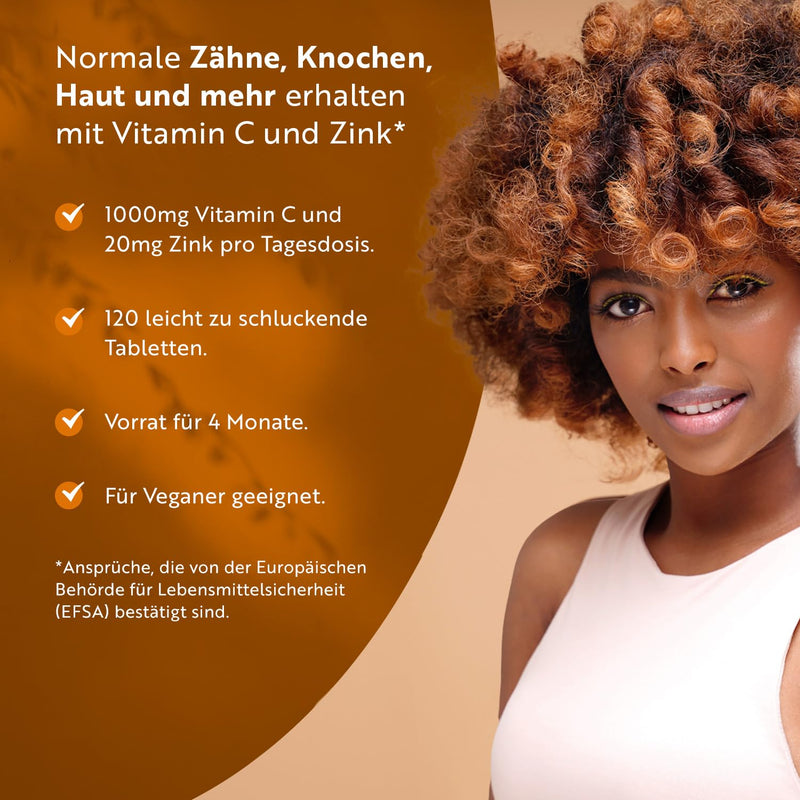 [Australia] - Vitamin C & Zinc - 120 tablets - High dose with 1000mg vitamin C + 20mg zinc - Laboratory tested, vegan & optimally bioavailable - without unnecessary additives - Supports the immune system - Nutravita 