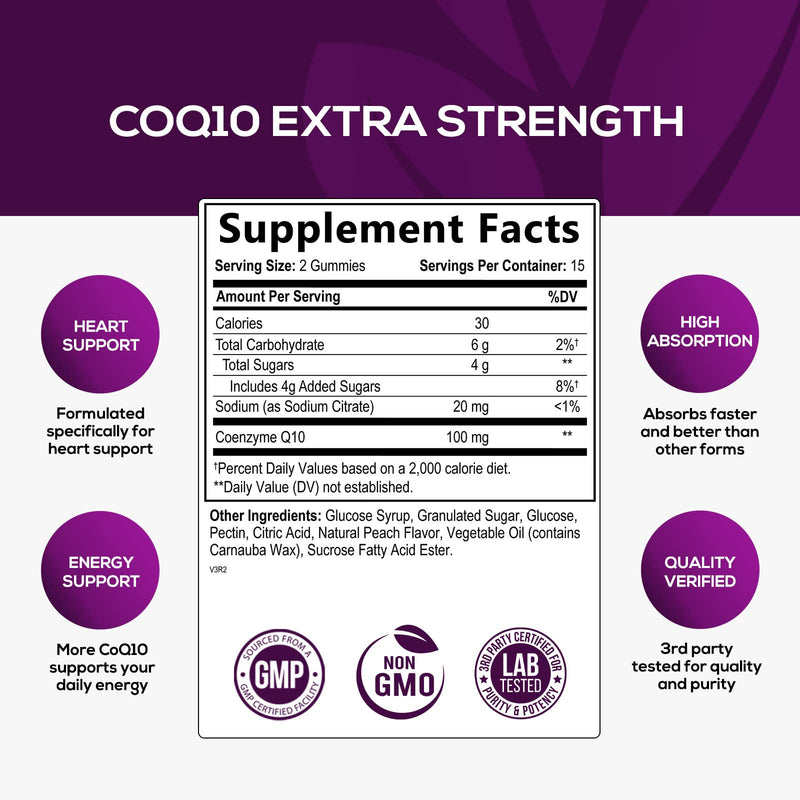 [Australia] - CoQ10 100mg Gummies - 3X Better Absorption, Antioxidant for Heart Health Support & Energy Production, Ultra Coenzyme Q10 Vitamins, Coq 10 Supplements, Dietary Supplement, Non-GMO - 30 CoQ10 Gummies 30 Count (Pack of 1) 