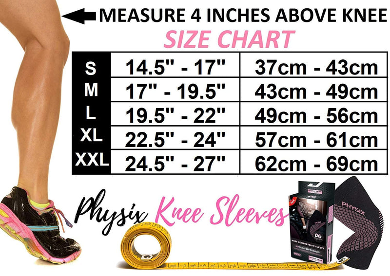 [Australia] - Physix Gear Sport Knee Support Brace - Best No-Slip Knee Braces for Knee Pain Women & Men, Compression Knee Sleeves for Running Workout Walking Hiking Sports Arthritis ACL Torn Meniscus Medium | 17"-19.5" Black/Pink (Single) 