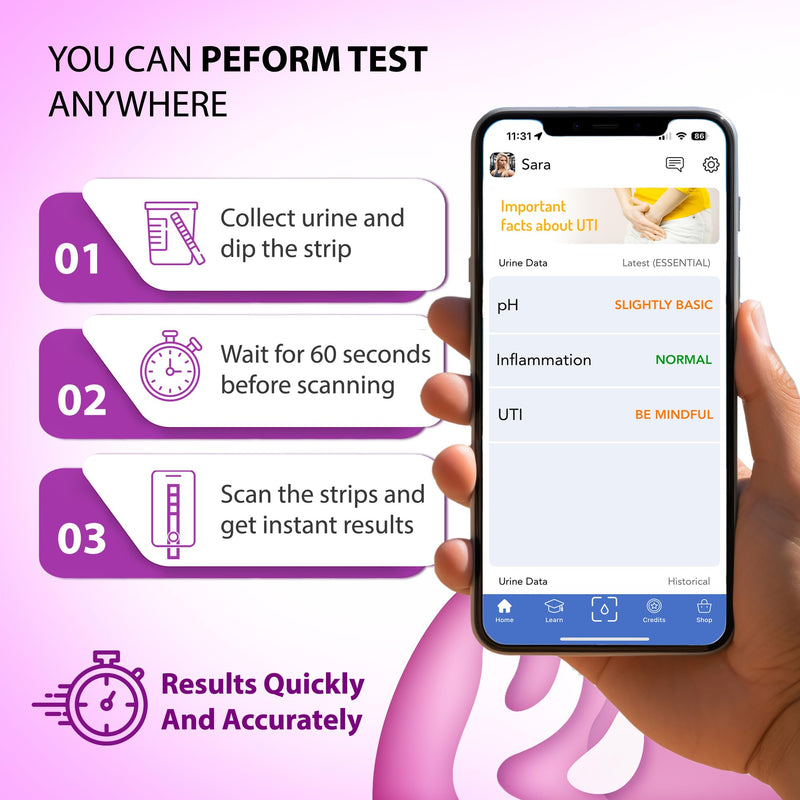 [URINIFY UTI] Mobile App at Home Urinary Tract Infection (UTI) Test Strips, Urine Test Strips, Urinary pH Test Strips, urinalysis Test, Leukocytes, Nitrite, and pH (5 Counts (Pack of 1)) 5 Count (Pack of 1)