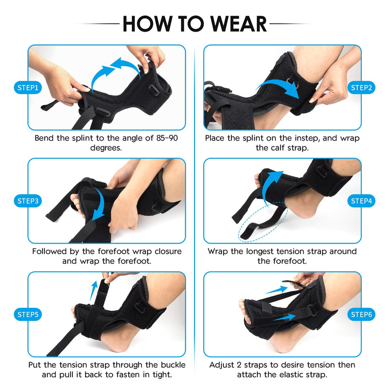 Plantar Fasciitis Night Splint: Upgraded Brace with Soft Memory Foam Pad | Ankle Brace for Plantar Fasciitis Relief Achilles Tendonitis Relief Foot Drop Heel Arch Pain Black Black-1pack