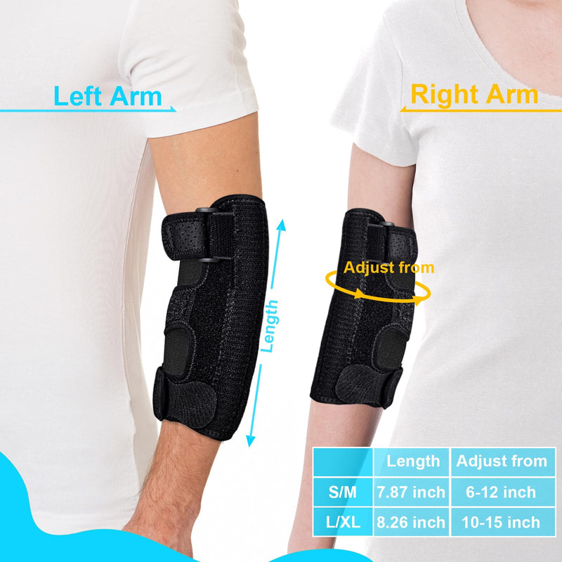 Elbow Brace for Ulnar Nerve Entrapment, Adjustable Cubital Tunnel Brace with 2 Removable Metal Splint for Sleeping, Elbow Immobilizer for Cubital Tunnel Syndrome, Ulnar Nerve Brace for Women & Men S/M
