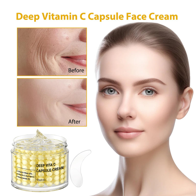 Deep Vitamin C Capsule Face Cream,Moisturizer Capsule Facial Cream,Hydrating Night Face Cream Skincare 4.9 OZ Vitamin C Capsule Cream