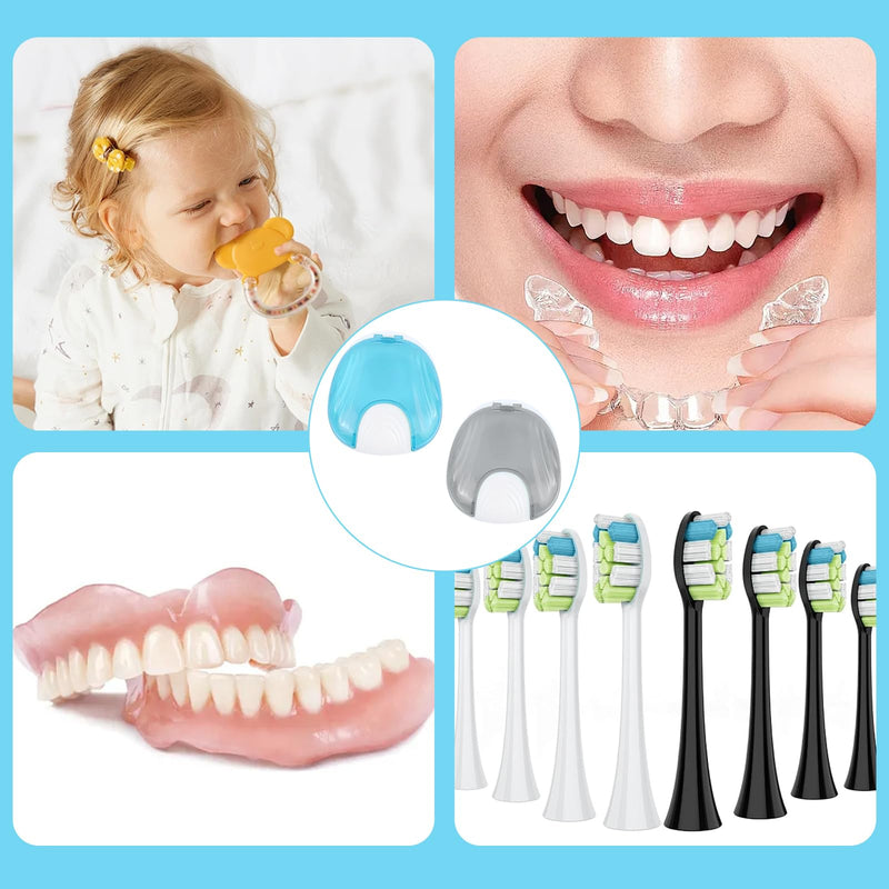 [Australia] - Thoquene Pack of 2 Dental Splint Box, Box for Dentures, Portable Braces Box (Light Blue, Grey) 