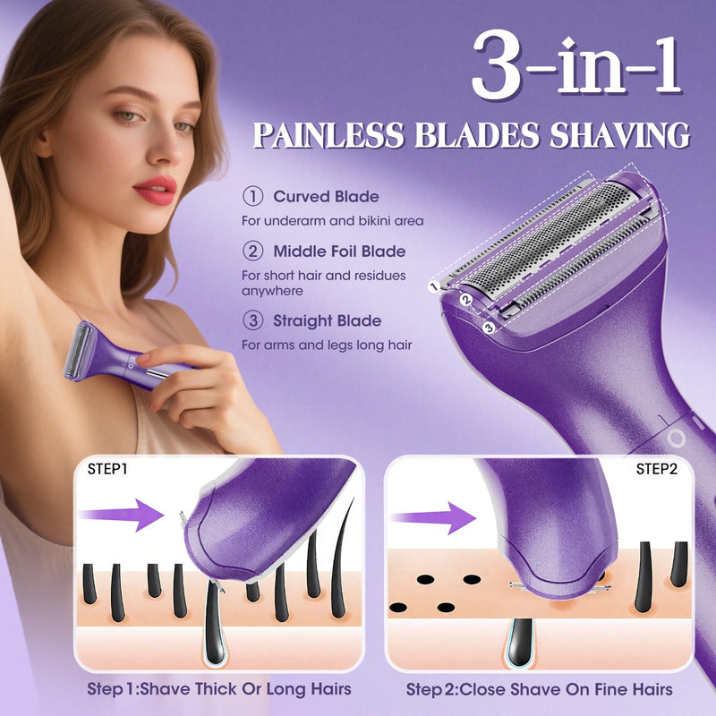 [Australia] - Electric Razor for Women,6 in 1 Women's Bikini Trimmer Shaver for Women & Men Pubic Hair, Private Area, Legs, Eyebrow,Face, Nose, Eyebrow, Body Hair Removal IPX5 Waterproof Wet & Dry 