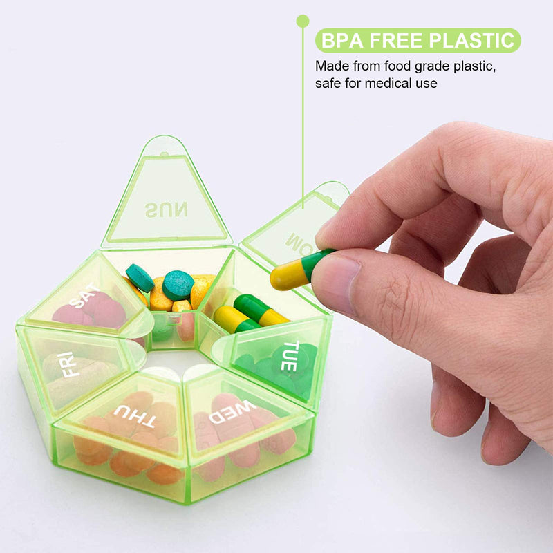 2PCS Weekly Pill Organizer Large 7 Day Pill Box Organizer Daily Medicine Case for Vitamin Fish Oil Pills Supplements Arthritis Friendly Green