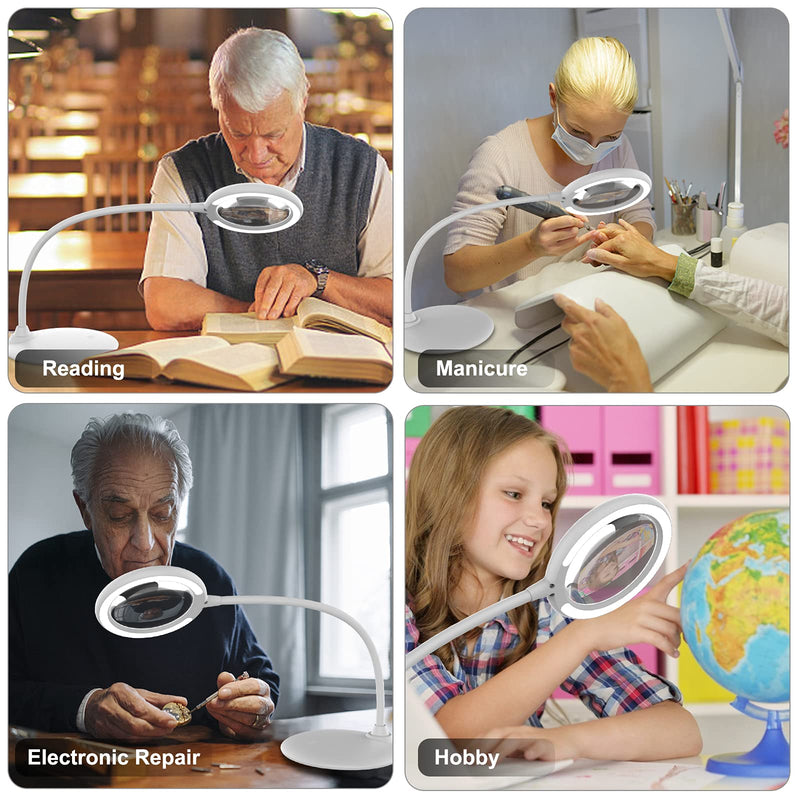 [Australia] - DUDSOEHO 3x Magnifying Glass with Light and Stand - Hand-free Touch Dimmable Magnifying Glass with LED Light for Work, Reading, Hobbies, Sewing, Crafts (White) White plugin 
