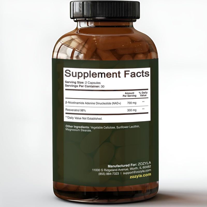 Liposomal NAD+ Supplement with Resveratrol 1000mg per Serving – 60 Capsules, High Absorption, Non-GMO, GMP Certified & Inspected, Lab Tested, Made in USA