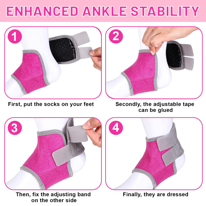 2 Pairs Kids Ankle Brace Set, Children Foot Support Stabilizer Wraps Protector Guard, Ankle Support Elastic Kids Compression Socks, for Plantar Fasciitis, Swelling, Injury Recovery Pink Medium