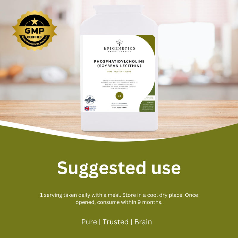 Phosphatidylcholine | 385mg Phosphatidylcholine (Soybean Lecithin) | Cell Health & Brain Function | 90 Capsules UK Made | 1 Capsule Daily (3 Month Supply)