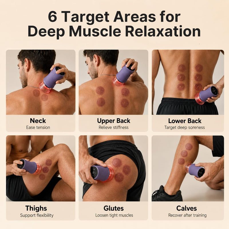 Cupping Set, Electric Cupping Kit for Massage Therapy, Lymphatic Drainage Massager with Heat, 6 Levels for Muscle Relaxation, 4 Cups + 2 * 10ml Essential Oil 1 Device + 2 Essential Oils + 4 Cups