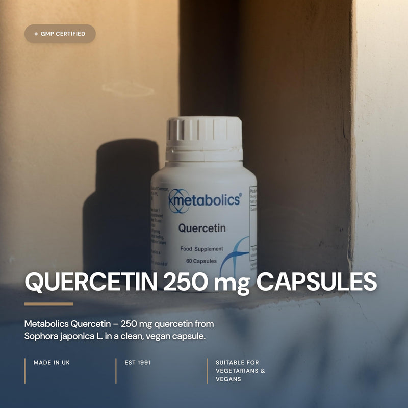 Metabolics Quercetin 250mg Capsules, Natural Flavonoid from Sophora Japonica — UK Made GMP Certified — Pure, Additive-Free Formula — Vegan — 60 Capsules