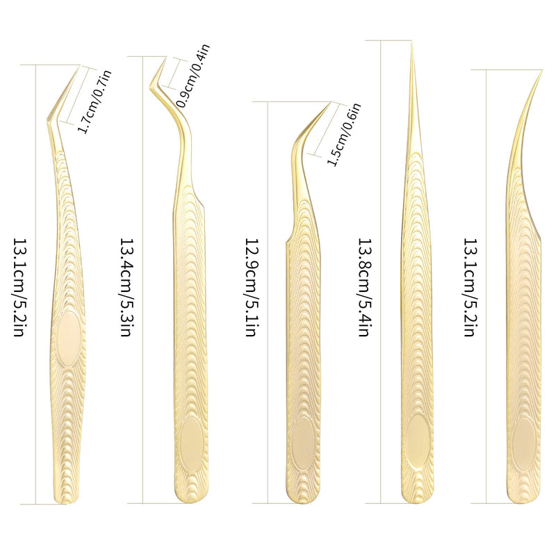 5 PCS Lash Extension Tweezers Set, Stainless Steel Professional Eyelash Extension Tweezers for Volume, Isolation and Classic Lashes 5 Pcs Lash Tweezers Set