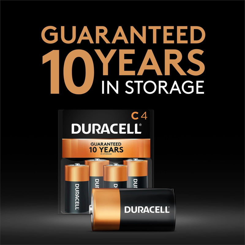 Duracell Coppertop C Batteries, 4 Count Pack, C Battery with Long-lasting Power, All-Purpose Alkaline C Battery for Household and Office Devices