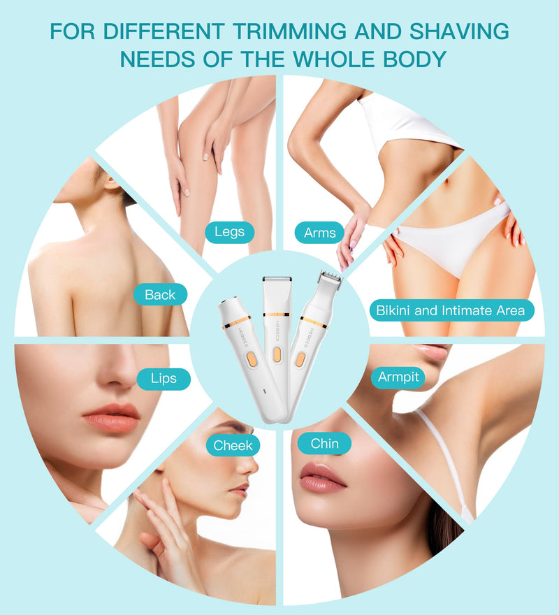 Bikini Trimmer for Women, 3in1 Electric Razor for Women with Facial Trimmers & Intimate Shaver for Sensitive Skin, Waterproof Wet & Dry Use Rechargeable Pubic Hair Trimmer Removal
