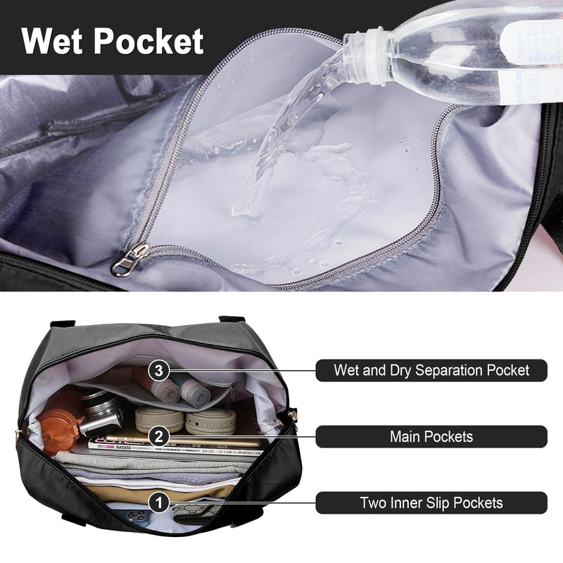 WOOMADA Foldable Travel Duffel, Weekender & Carry-On Bag with Expandable Space B-Black