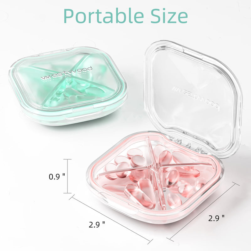 Small Pill Box, Cute Pill Case for Purse Pocket, Travel Pill Organizer, Daily Pill Container Pill Holder for Medication, Vitamins, Fish Oil, Supplements (Green) Green