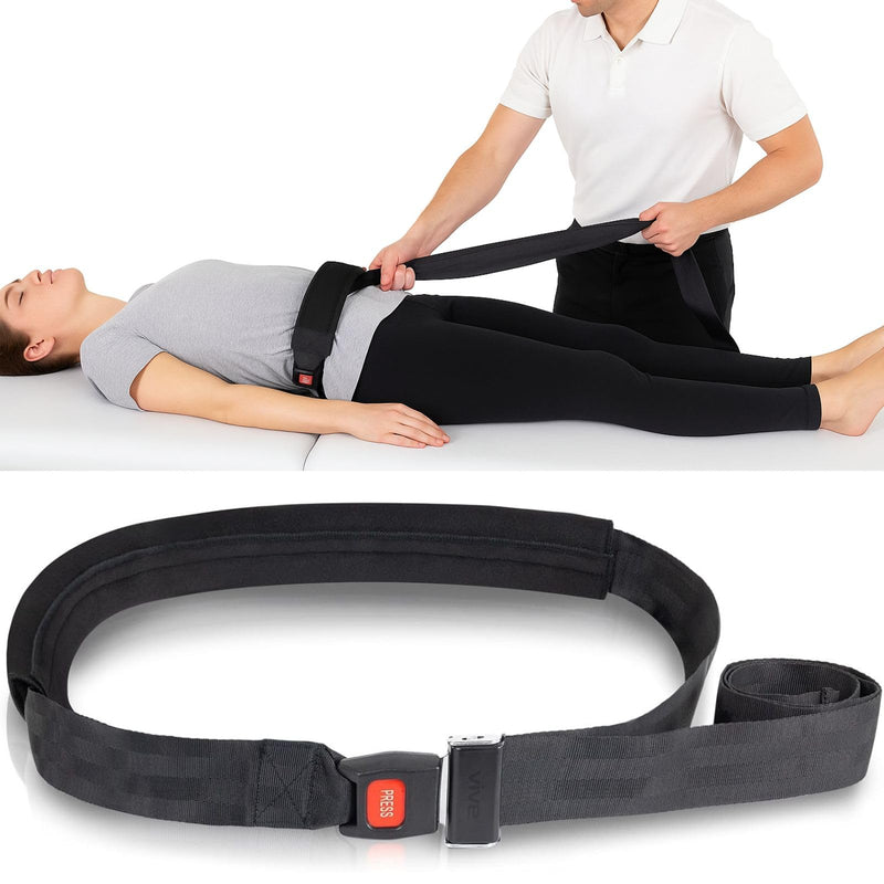 Vive Mobilization Belt for Physical Therapy with Buckle - Manual Traction Stretching Band - PT Traction Strap Belt for Stretching, Mobility, Massages & Exercise (Black) Black