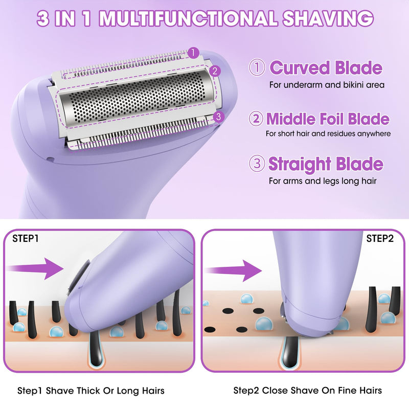 [Australia] - Bikini Trimmer Electric Razors for Women,3 in 1 Body Hair Removal Kit for Face,Pubic,Arm, Leg, Armpit, Bikini Trimmer,Painless IPX6 Waterproof Rechargeable Portable Lady Shavers Wet & Dry Gifts 