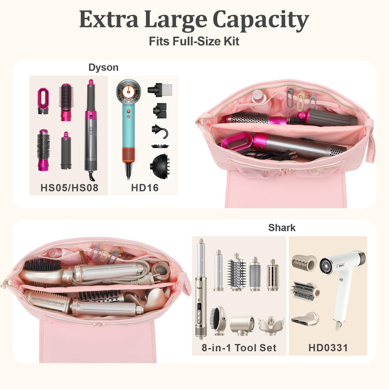 [Australia] - PACKISM Hair Tools Travel Bag - Twill Quilting Extra Large for Flat Irons, Straighteners, Curling Iron, and Haircare Accessories, 2-in-1 Design, with Interior Pockets, Portable Organizer - Rose Pink 
