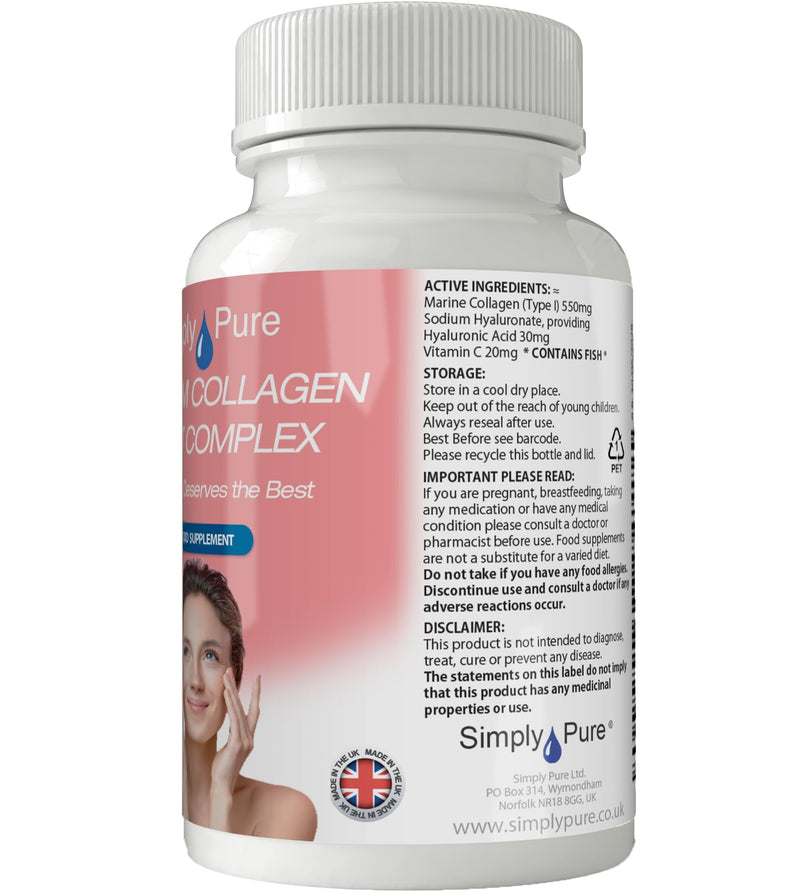 Premium Collagen Boost Complex for Skin & Joint Health | Type 1 Marine Collagen with Hyaluronic Acid & Vitamin C | 600mg Capsules x 80 | GM Free | Gluten Free