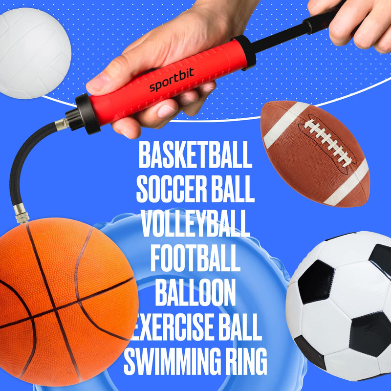 [Australia] - SPORTBIT Ball Pump with 3 Needles, Nozzle, Extension Hose, Pouch - Great Air Pump for Exercise Sport Balls - Football & Soccer, Basketball, Volleyball Pump, Swim Inflatables Red 