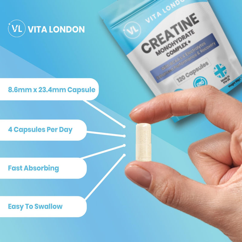 Creatine Monohydrate Complex + BCAA's & Electrolytes | 120 Vegan Creatine Capsules for Women & Men (Not Creatine Powder, Gummies or Tablets) | Enhanced Performance & Recovery 120 count (Pack of 1)