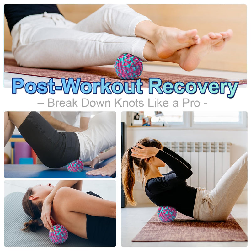 Deep Tissue Massage Ball for Exercise & Recovery - SGS Certification - Targets Back, Shoulder, Legs&Feet - Relieves Muscle Knots, Joint Pain&Tightness, Pressure Point Therapy- Myofascial Release Ball Blue&pink Set | 2.8 & 5.1 Inch