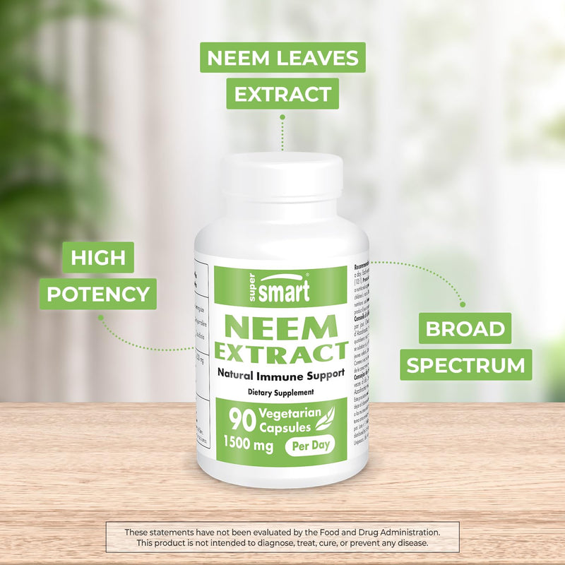 [Australia] - Supersmart - Neem Extract 1500mg per Day - Azadirachta Indica Leaf Oil Extract - Neem Supplement | Non-GMO & Gluten Free - 90 Vegetarian Capsules 