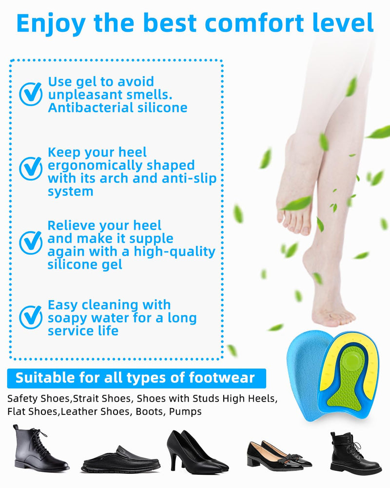 [Australia] - Toaren 5 pairs of heel spur insoles (size L) heel pads made of silicone gel, heel cushion orthopedic, women and men, heel gel cushion, soft gel insoles for relief from plantar fasciitis and heel spurs 5 blue 