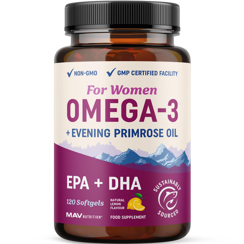 Omega 3 Supplement for Women | Fish Oil with Evening Primrose | Hormone Balance, Skin & Wellness Support | 600MG Omega3 + 800MG Evening Primrose | Fish Oil Omega 3 Supplements for Women | 120 Ct.
