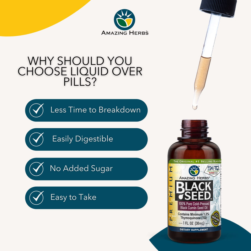 [Australia] - Amazing Herbs Premium Black Seed Oil - Gluten Free, Non GMO, Cold Pressed Nigella Sativa Aids in Digestive Health, Immune Support, Brain Function, Joint Mobility - 1 Fl Oz 1 Fl Oz (Pack of 1) 