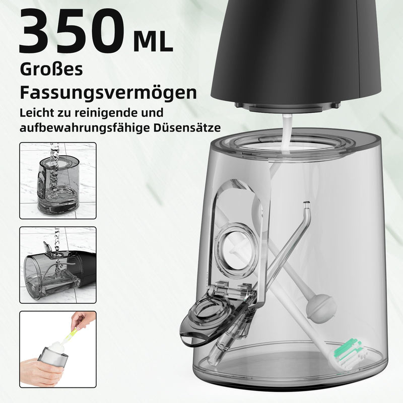 [Australia] - Powerful Oral Irrigator 9 Modes & 4 Nozzles Wireless Oral Irrigator IPX7 Waterproof Water Flosser 350ML Removable Water Tank for Home & Travel Black 