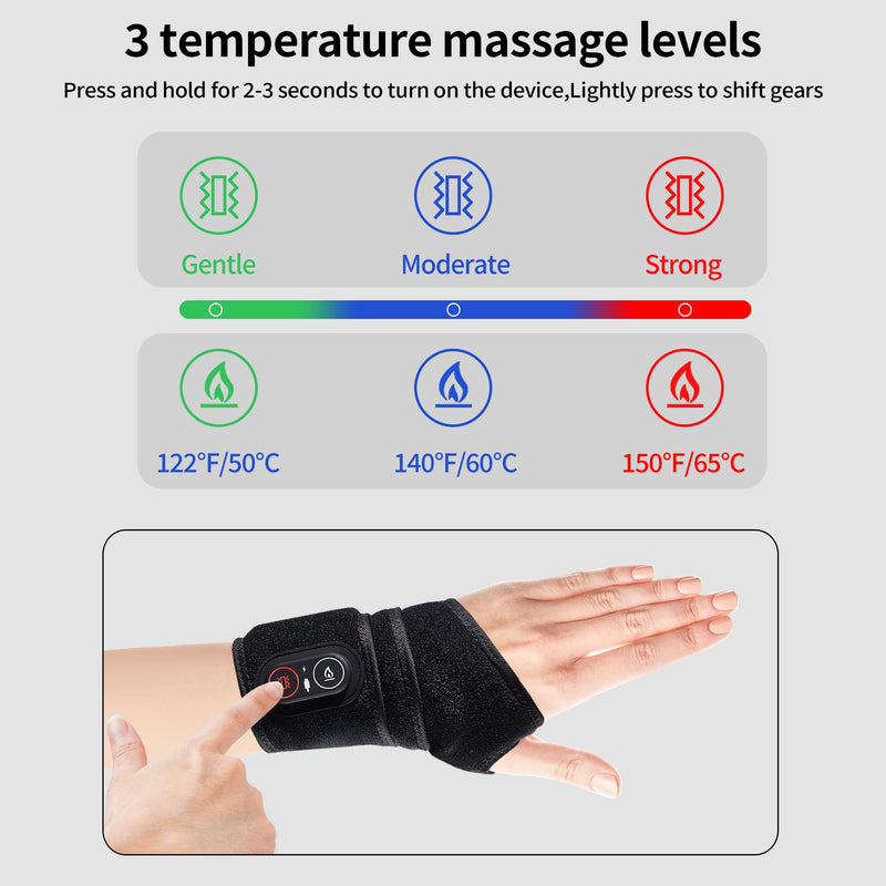 Cordless Wrist Heating Pad with Massage, Wrist Hand Heating Pad for Pain Relief, Heated Wrist Wrap with 3000mAh Battery, Vibration and Adjustable Heat Settings - Left Right Hand S18