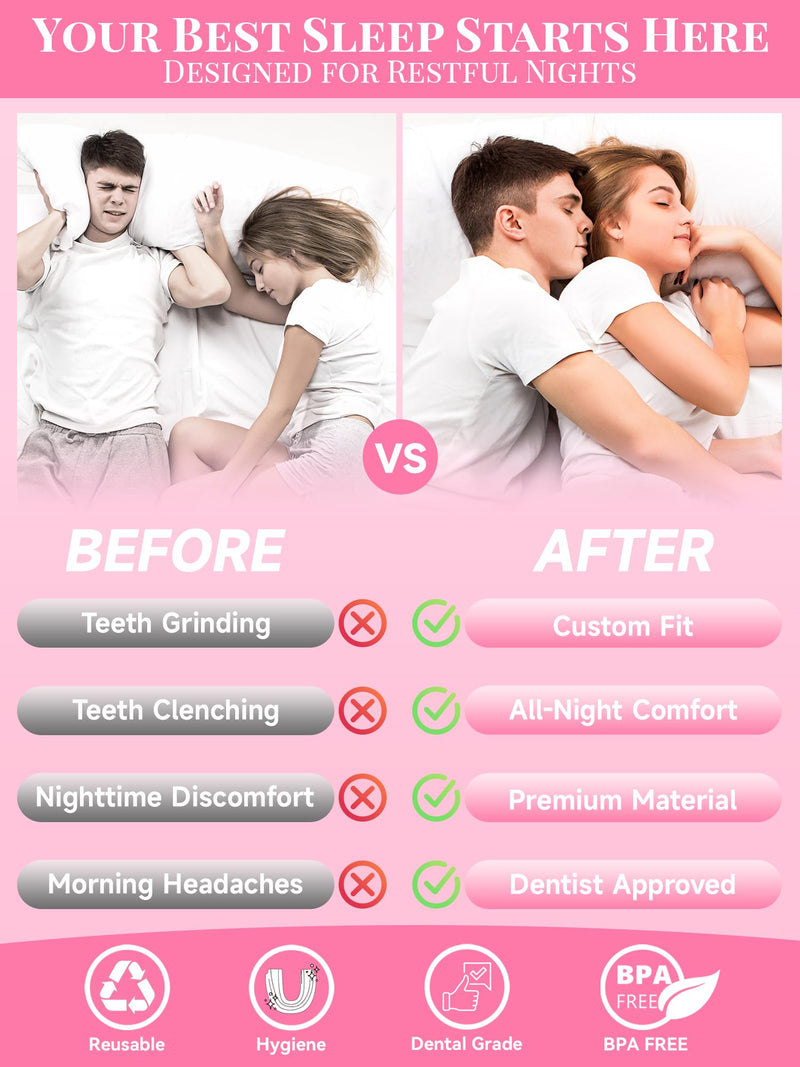 [Australia] - 4 Pack Pink Night Guards for Teeth Grinding and Clenching, Women Teeth Grinding Mouth Guard for Sleep with 2 Mirror Cases, Moldable Mouthguard for Women, Adults, Bruxism Relief 